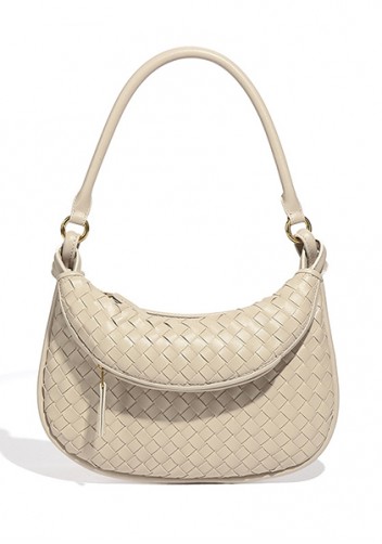 Gemini Woven Vegan Leather Small Shoulder Bag Cream