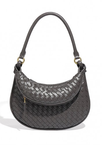 Gemini Woven Vegan Leather Small Shoulder Bag Grey