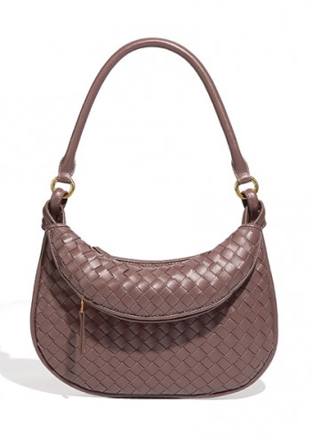 Gemini Woven Vegan Leather Small Shoulder Bag Grey-Brown