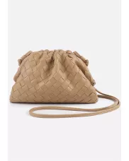 Dina Woven Vegan Leather Clutch Shoulder Bag Beige