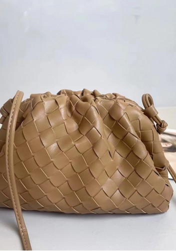 Dina Woven Vegan Leather Clutch Shoulder Bag Beige