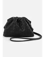 Dina Woven Vegan Leather Clutch Shoulder Bag Black