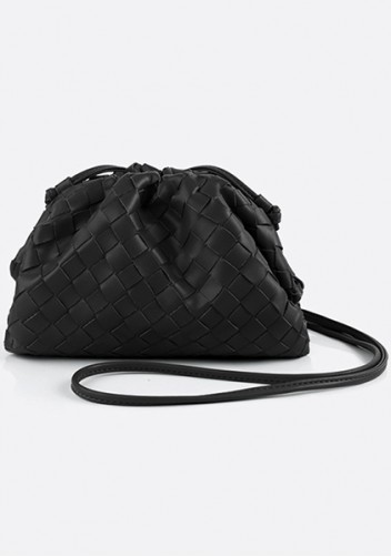 Dina Woven Vegan Leather Clutch Shoulder Bag Black