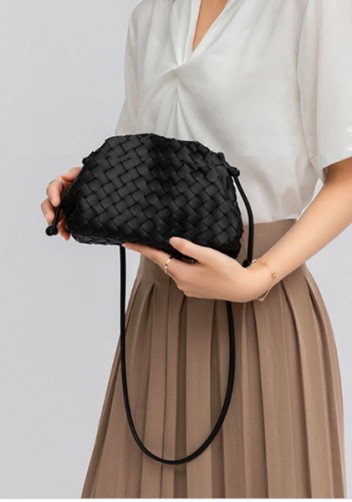 Dina Woven Vegan Leather Clutch Shoulder Bag Black