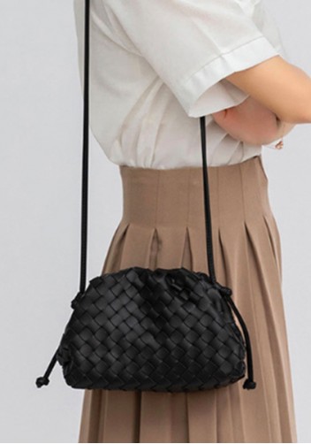 Dina Woven Vegan Leather Clutch Shoulder Bag Black