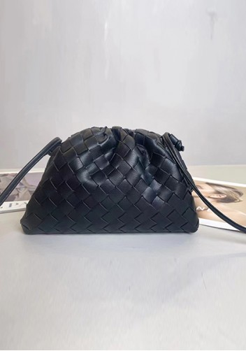 Dina Woven Vegan Leather Clutch Shoulder Bag Black