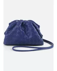 Dina Woven Vegan Leather Clutch Shoulder Bag Blue