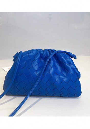 Dina Woven Vegan Leather Clutch Shoulder Bag Blue