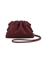 Dina Woven Vegan Leather Clutch Shoulder Bag Burgundy