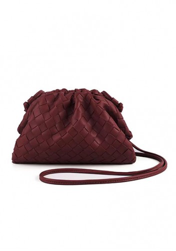 Dina Woven Vegan Leather Clutch Shoulder Bag Burgundy