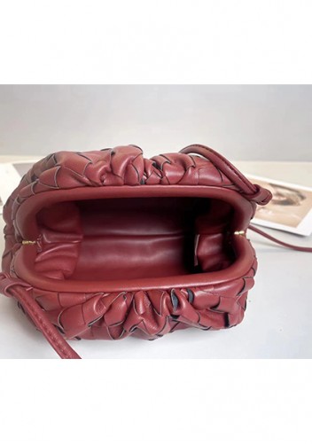 Dina Woven Vegan Leather Clutch Shoulder Bag Burgundy