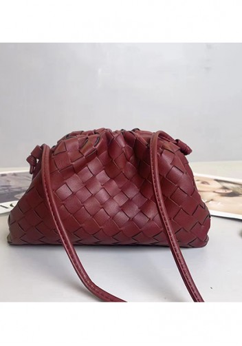 Dina Woven Vegan Leather Clutch Shoulder Bag Burgundy