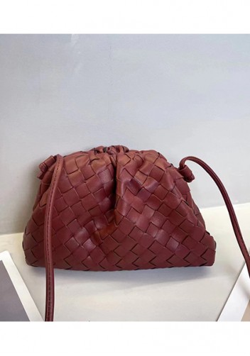 Dina Woven Vegan Leather Clutch Shoulder Bag Burgundy