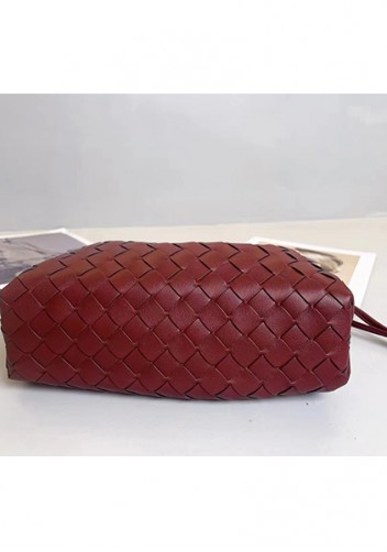 Dina Woven Vegan Leather Clutch Shoulder Bag Burgundy