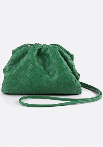 Dina Woven Vegan Leather Clutch Shoulder Bag Green