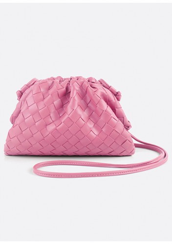 Dina Woven Vegan Leather Clutch Shoulder Bag Pink