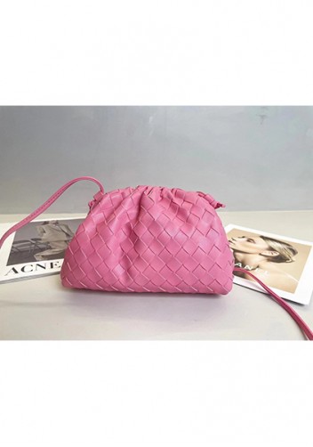 Dina Woven Vegan Leather Clutch Shoulder Bag Pink