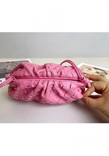 Dina Woven Vegan Leather Clutch Shoulder Bag Pink