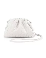 Dina Woven Vegan Leather Clutch Shoulder Bag White