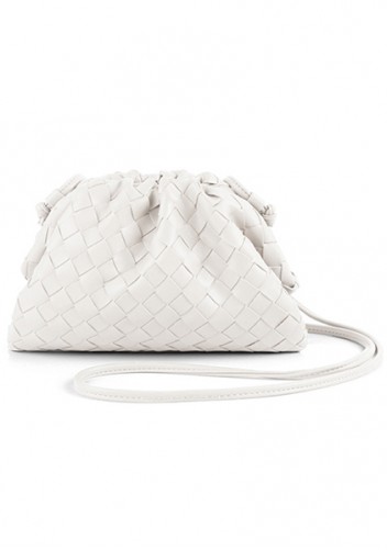 Dina Woven Vegan Leather Clutch Shoulder Bag White