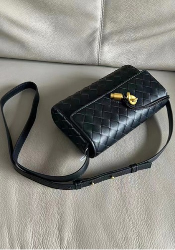 Allegria Woven Mini Leather Shoulder Bag Black