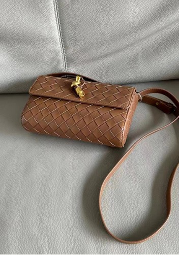 Allegria Woven Mini Leather Shoulder Bag Brown