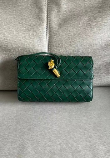 Allegria Woven Mini Leather Shoulder Bag Dark Green