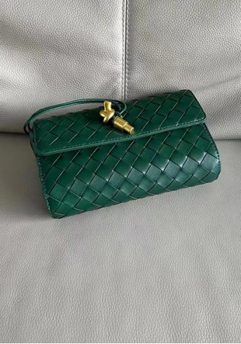 Allegria Woven Mini Leather Shoulder Bag Dark Green