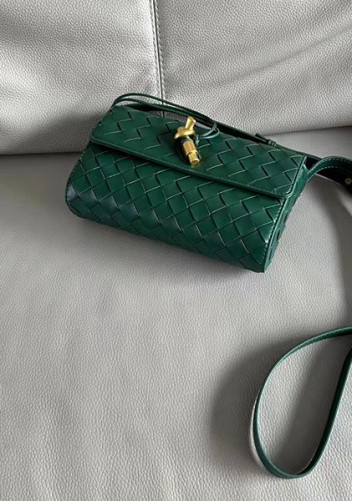 Allegria Woven Mini Leather Shoulder Bag Dark Green