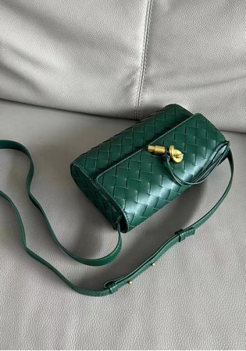 Allegria Woven Mini Leather Shoulder Bag Dark Green