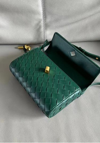 Allegria Woven Mini Leather Shoulder Bag Dark Green