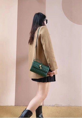 Allegria Woven Mini Leather Shoulder Bag Dark Green