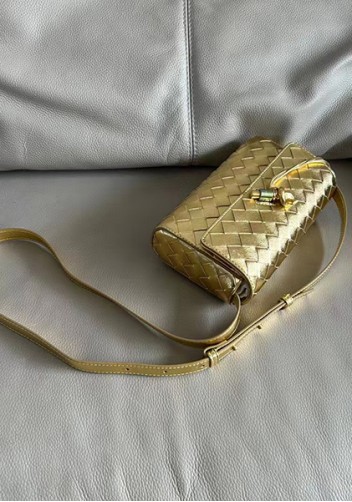 Allegria Woven Mini Leather Shoulder Bag Gold