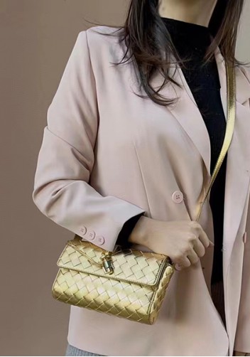 Allegria Woven Mini Leather Shoulder Bag Gold