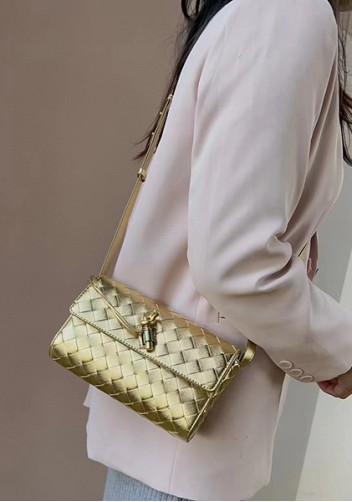 Allegria Woven Mini Leather Shoulder Bag Gold