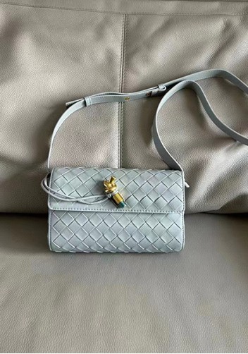 Allegria Woven Mini Leather Shoulder Bag Grey