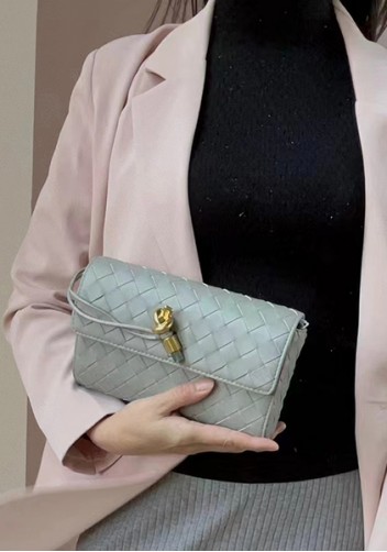 Allegria Woven Mini Leather Shoulder Bag Grey