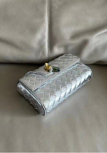 Allegria Woven Mini Leather Shoulder Bag Silver