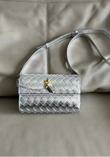 Allegria Woven Mini Leather Shoulder Bag Silver