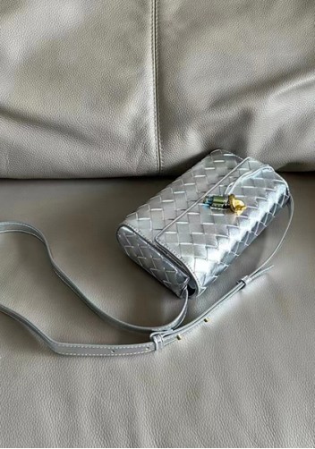 Allegria Woven Mini Leather Shoulder Bag Silver