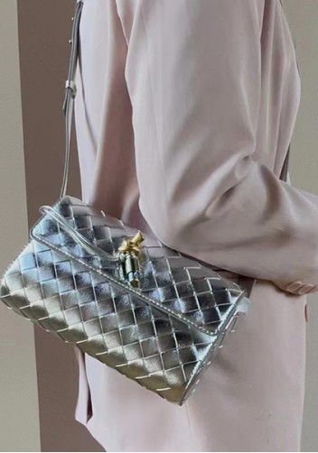 Allegria Woven Mini Leather Shoulder Bag Silver