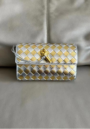 Allegria Woven Mini Leather Shoulder Bag Silver Gold