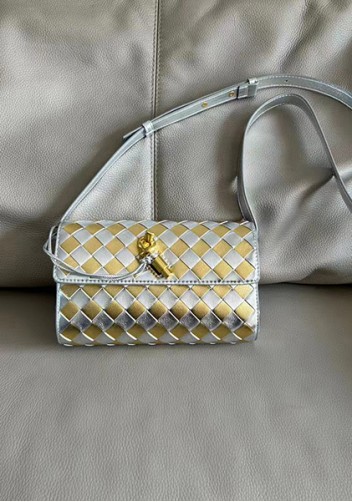 Allegria Woven Mini Leather Shoulder Bag Silver Gold