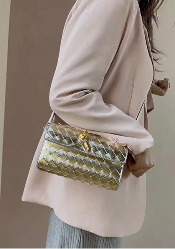 Allegria Woven Mini Leather Shoulder Bag Silver Gold