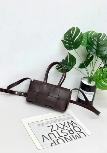 Mia Woven Leather 8 Squares Mini Tote Choco