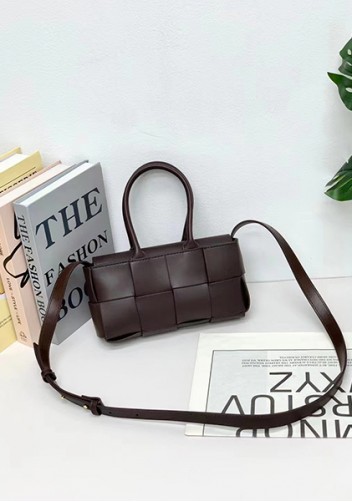 Mia Woven Leather 8 Squares Mini Tote Choco