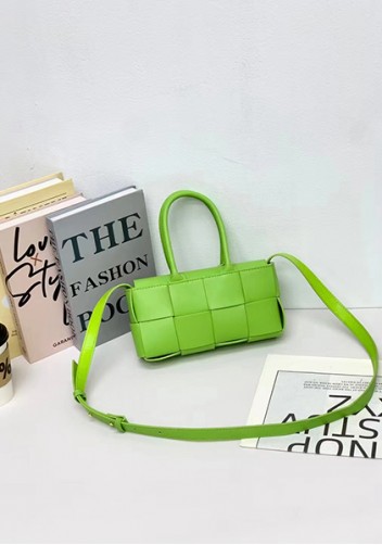 Mia Woven Leather 8 Squares Mini Tote Green