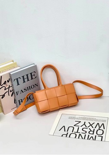 Mia Woven Leather 8 Squares Mini Tote Orange