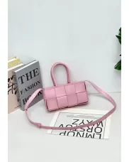 Mia Woven Leather 8 Squares Mini Tote Pink