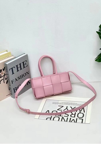 Mia Woven Leather 8 Squares Mini Tote Pink